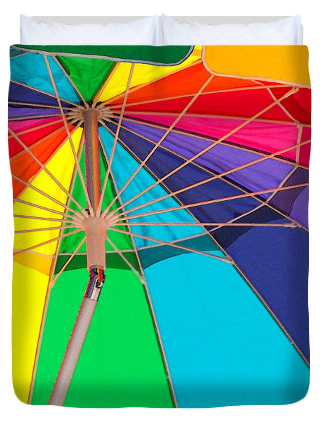 Umbrella Duvet Cover featuring the photograph Umbrella of Many Colors by Art Block Collections