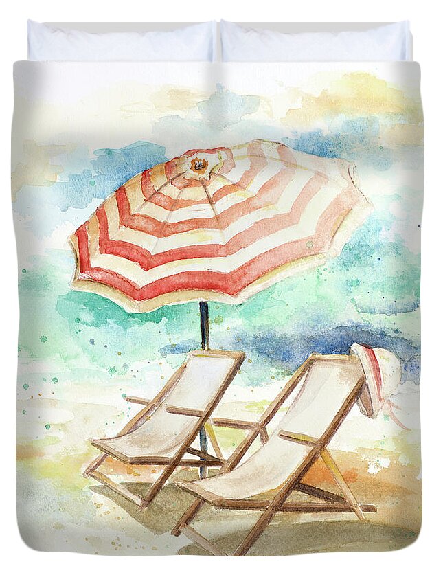 Umbrella Duvet Cover featuring the digital art Umbrella On The Beach I by Patricia Pinto