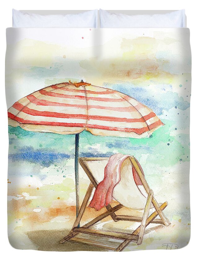 Umbrella Duvet Cover featuring the digital art Umbrella On The Beach II by Patricia Pinto