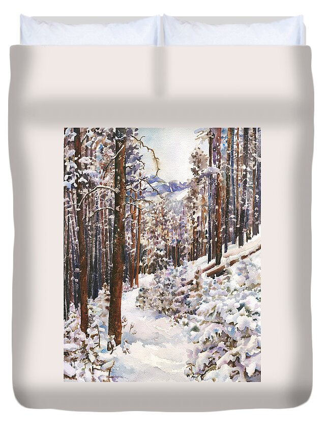 Snow Scene Painting Duvet Cover featuring the painting Unbroken Snow by Anne Gifford
