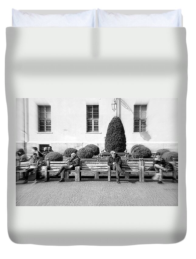 People Duvet Cover featuring the photograph Unchallanged by Valentino Visentini