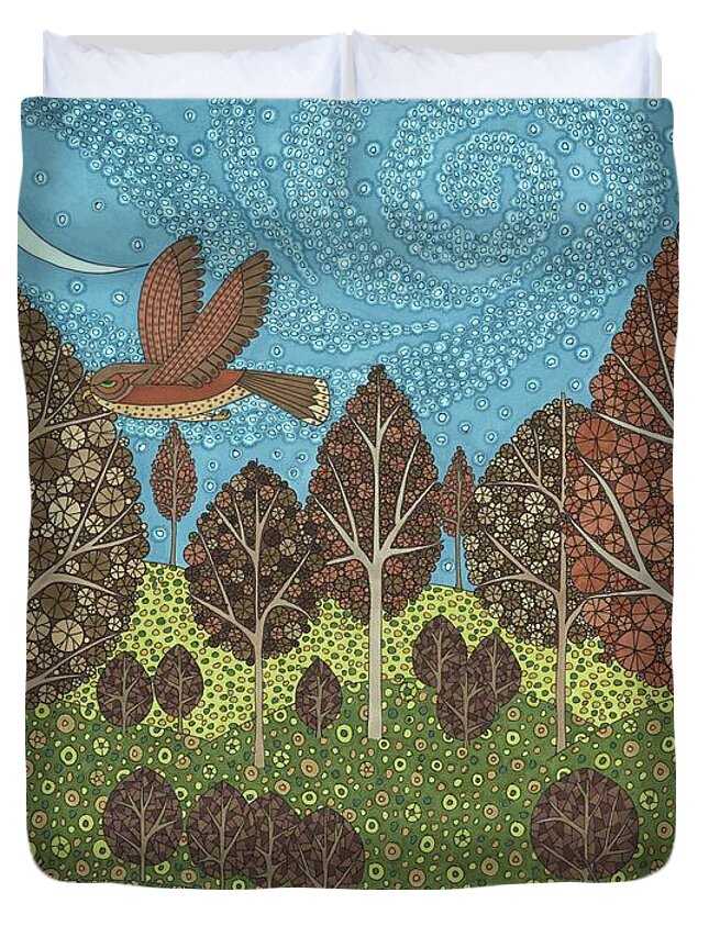 Autumn Duvet Cover featuring the drawing Under A Starry Sky by Pamela Schiermeyer