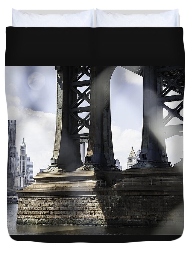 New World Trade Center Duvet Cover featuring the photograph Under the Bridge View by Madeline Ellis