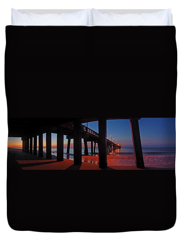 Palm Duvet Cover featuring the digital art Under The Gulf State Pier by Michael Thomas
