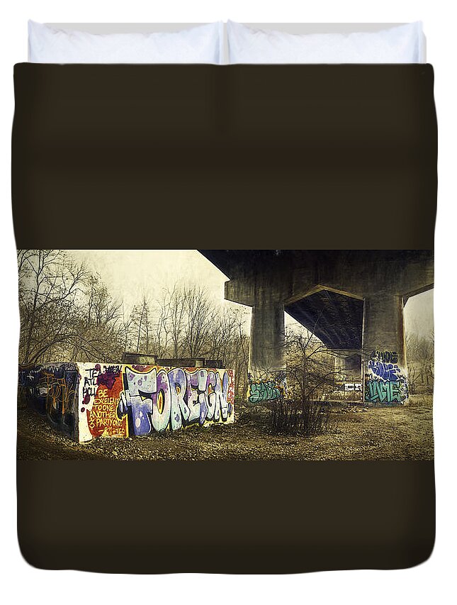 Graffiti Duvet Cover featuring the photograph Under the Locust Street Bridge by Scott Norris