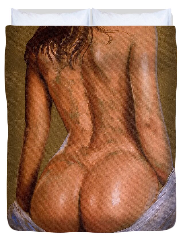 Erotic Duvet Cover featuring the painting Undressing by John Silver
