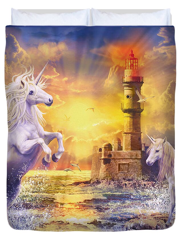 Unicorn Duvet Cover featuring the digital art Unilight by MGL Meiklejohn Graphics Licensing
