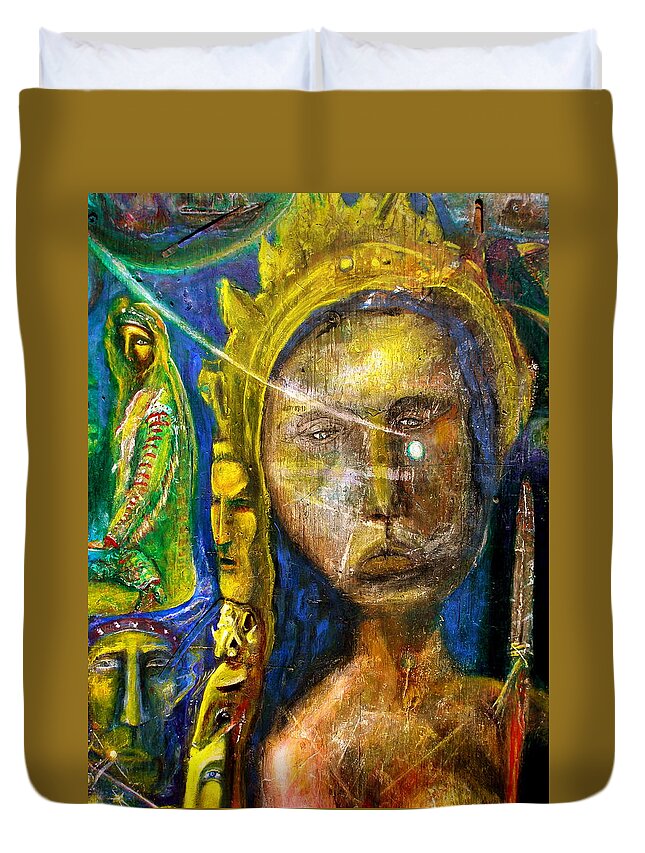 Nature Duvet Cover featuring the painting Universal Totem by Kicking Bear Productions