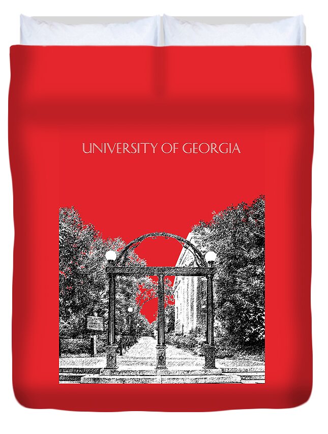 University Duvet Cover featuring the digital art University of Georgia - Georgia Arch - Red by DB Artist