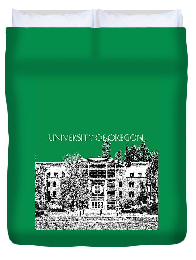 University Duvet Cover featuring the digital art University of Oregon - Forest Green by DB Artist