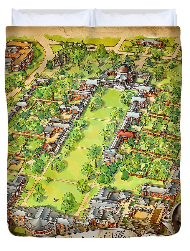 University Of Virginia Duvet Cover featuring the painting University of Virginia Academical Village with scroll by Maria Rabinky