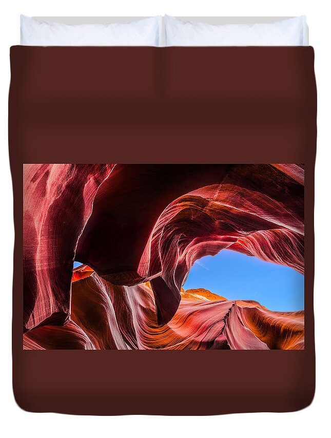 Antelope Canyon Duvet Cover featuring the photograph Upward Bound by Jason Chu