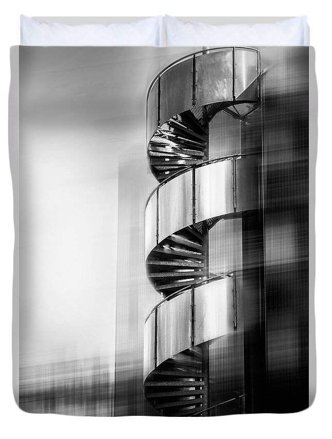 Stairs Duvet Cover featuring the photograph Urban Drill - C - Bw by Hannes Cmarits