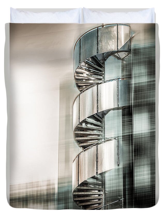Stairs Duvet Cover featuring the digital art Urban Drill - Cyan by Hannes Cmarits