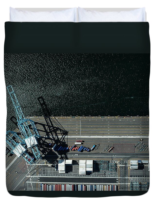 Industrial District Duvet Cover featuring the photograph Urban Landscape With River And Industry by Michael H