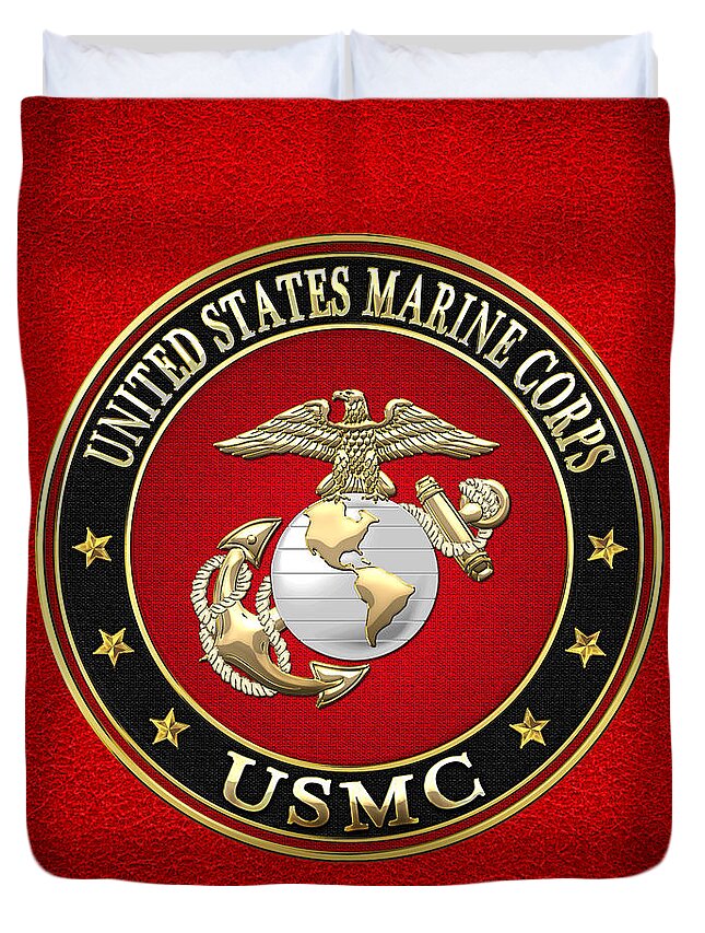 'military Insignia & Heraldry 3d' Collection By Serge Averbukh Duvet Cover featuring the digital art U. S. Marine Corps - U S M C Emblem Special Edition by Serge Averbukh