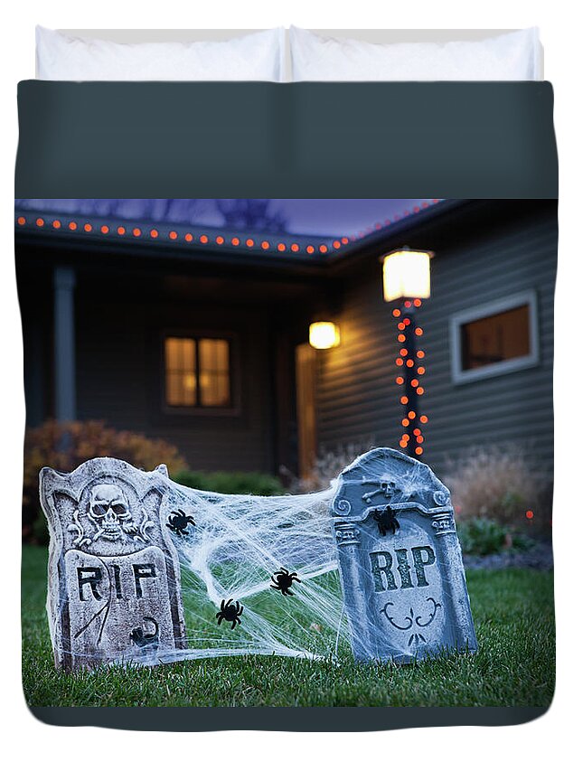 Artificial Duvet Cover featuring the photograph Usa, Illinois, Metamora, Halloween by Vstock Llc