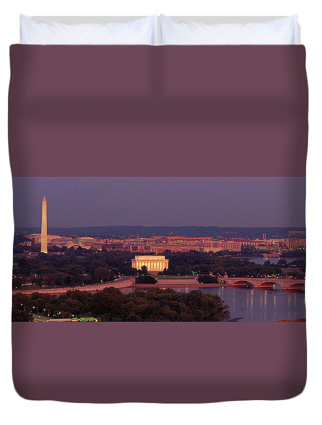 Photography Duvet Cover featuring the photograph Usa, Washington Dc, Aerial, Night by Panoramic Images