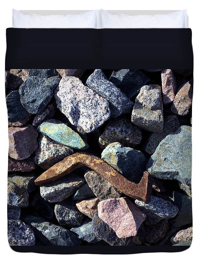 Gravel Duvet Cover featuring the photograph Used Track Spike by Scott Carlton