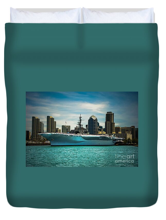 Claudia's Art Dream Duvet Cover featuring the photograph USS MIDWAY MUSEUM CV 41 Aircraft carrier by Claudia Ellis