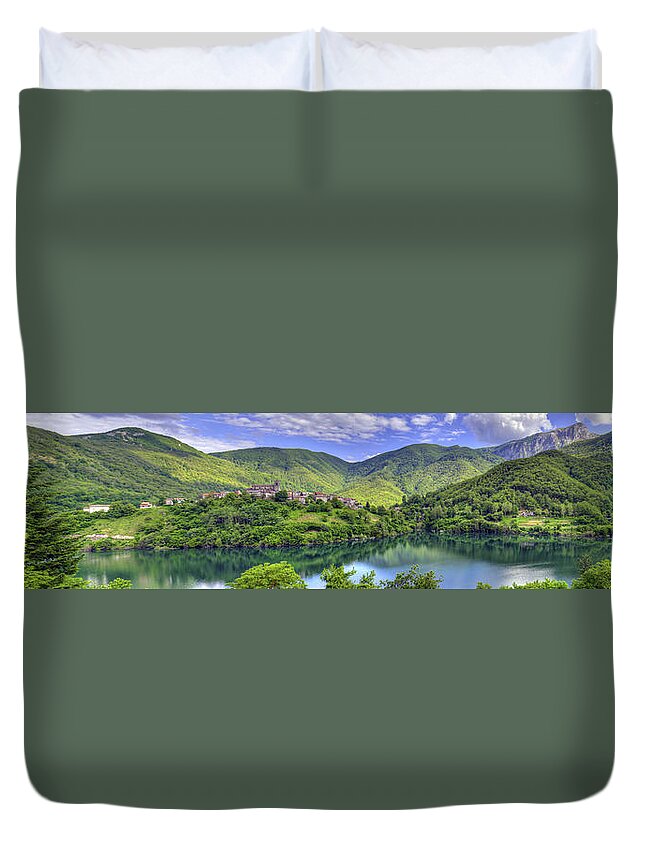 Travel Duvet Cover featuring the photograph Vagli Sotto Panorama by Matt Swinden