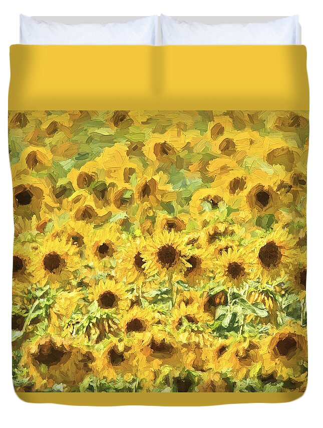 Sunflowers Duvet Cover featuring the painting Van Gogh Sunflowers by David Letts