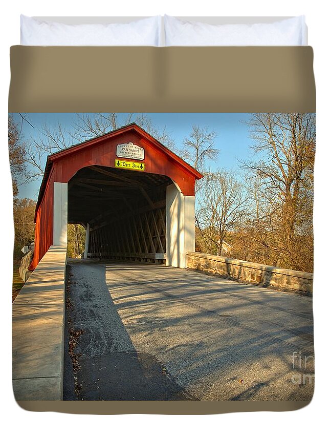 Can Sant Covered Bridge Duvet Cover featuring the photograph Van Sant Covered Bridge by Adam Jewell