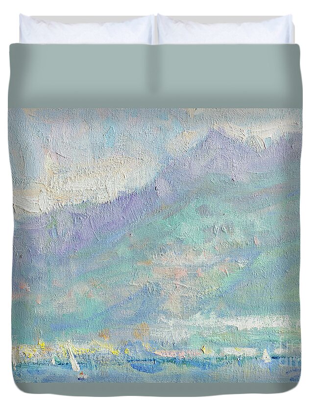 Fresia Duvet Cover featuring the painting Montagne Arcobaleno by Jerry Fresia