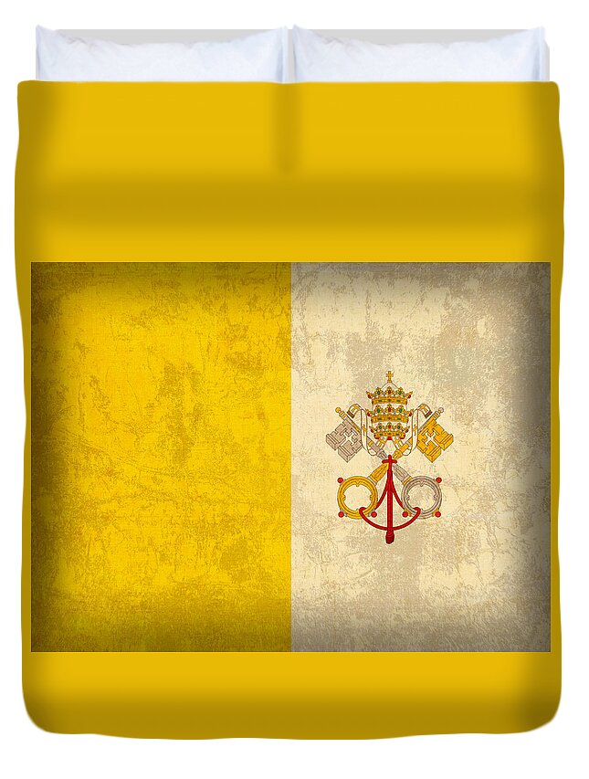 Vatican Duvet Cover featuring the mixed media Vatican City Flag Vintage Distressed Finish by Design Turnpike