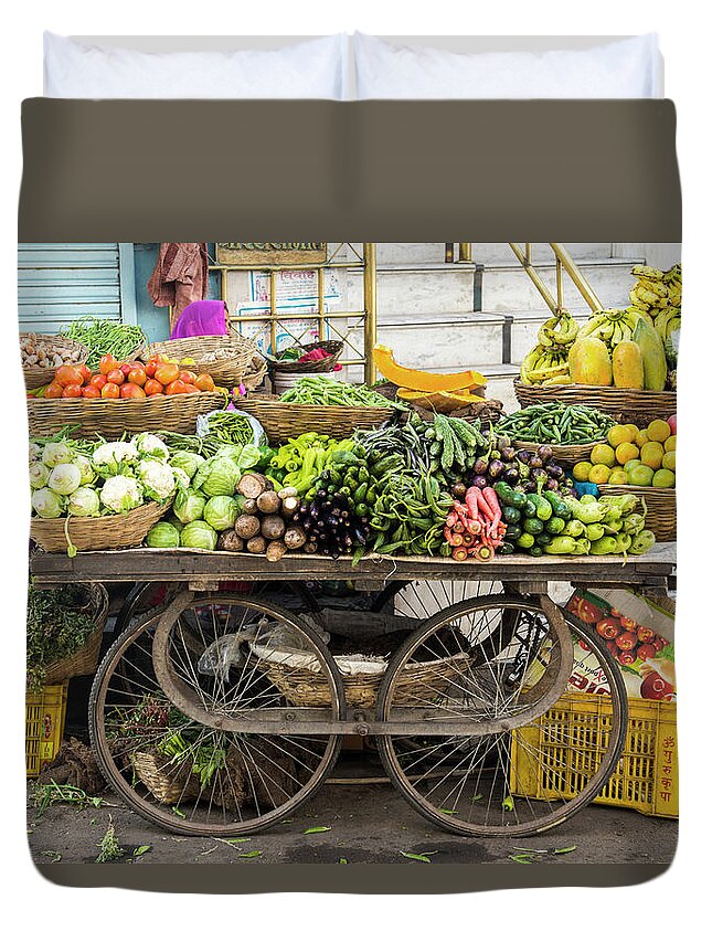 Retail Duvet Cover featuring the photograph Vegetable Trolley, Udaipur, Rajasthan by John Harper