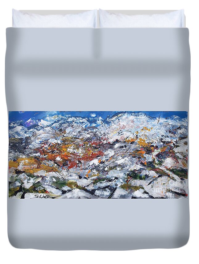 Acrylic Painting Duvet Cover featuring the painting Velebit Mountain Abstract by Lidija Ivanek - SiLa