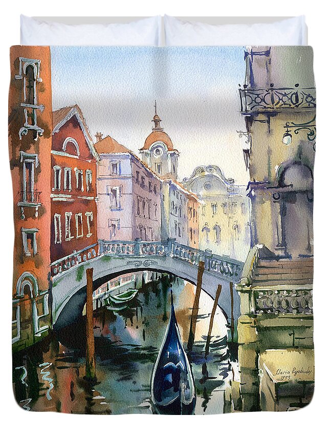 Venetian Canal Duvet Cover featuring the painting Venetian Canal VI by Maria Rabinky