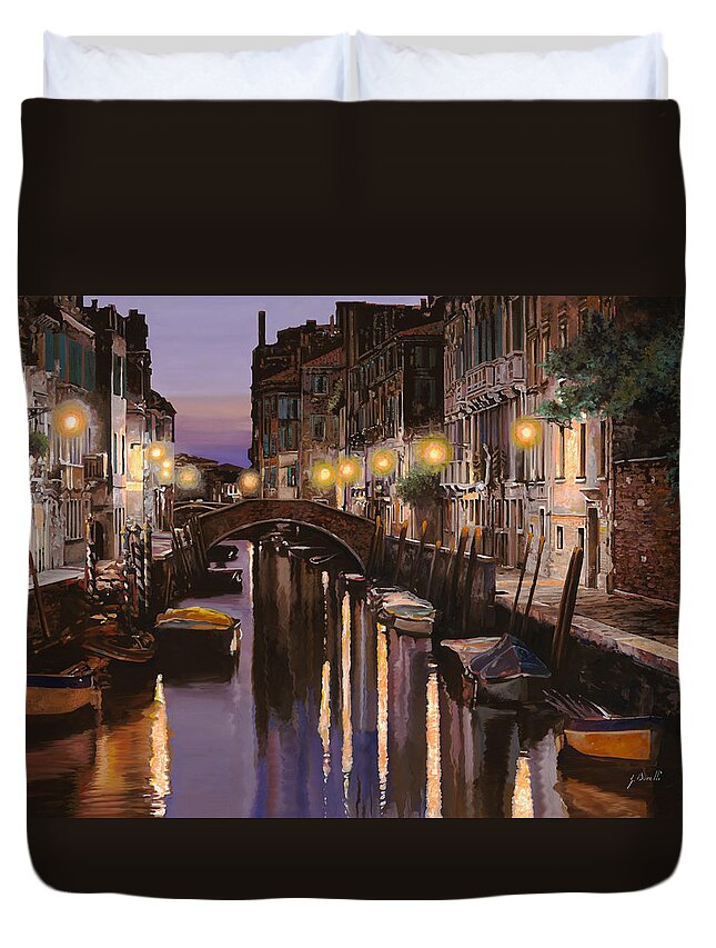 Venice Duvet Cover featuring the painting crepuscolo a Venezia by Guido Borelli