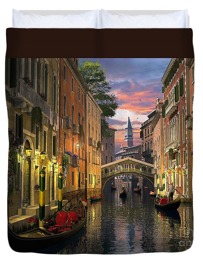 Venice Duvet Cover featuring the digital art Venice at Dusk by MGL Meiklejohn Graphics Licensing
