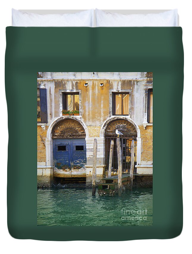 Venice Duvet Cover featuring the mixed media Venice Italy Double Boat Room by Robyn Saunders