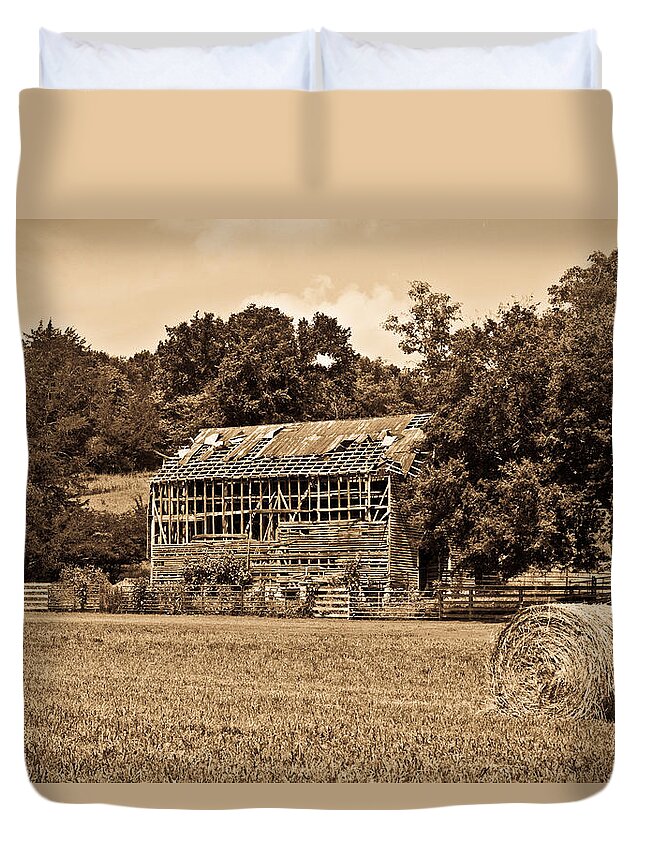 Ventilated Duvet Cover featuring the photograph Ventilated Barn in Sepia 1 by Douglas Barnett