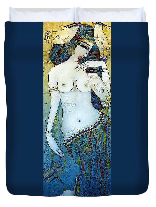 Venus Duvet Cover featuring the painting Venus With Doves by Albena Vatcheva