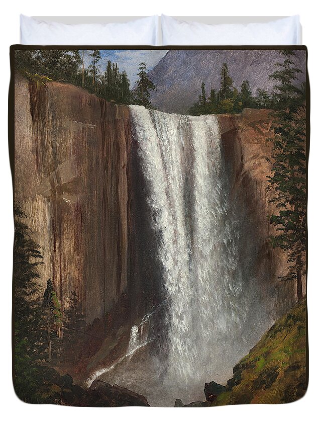 Land Duvet Cover featuring the painting Vernal Falls by Albert Bierstadt