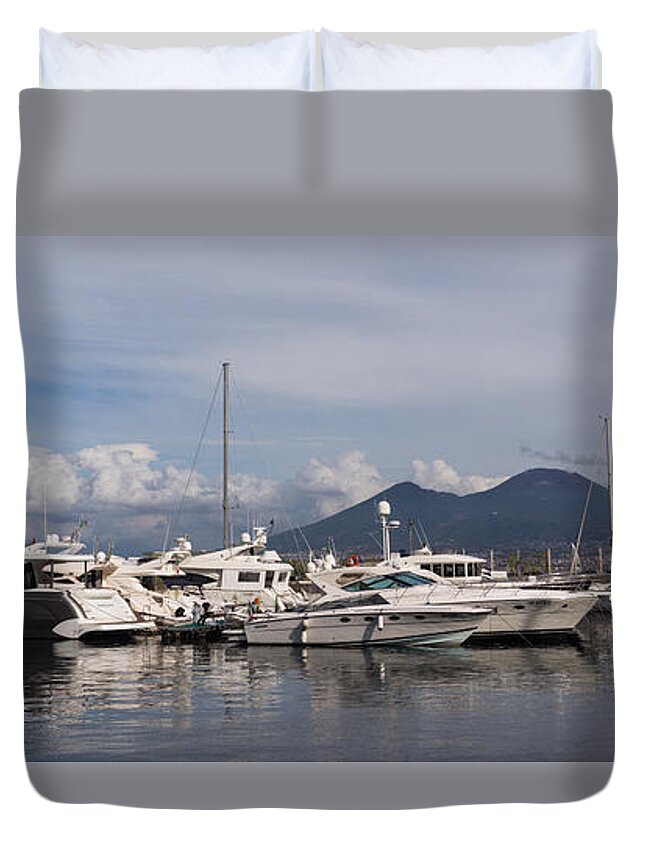 Sail Boat Duvet Cover featuring the photograph Vesuvius and the Boats by Georgia Mizuleva