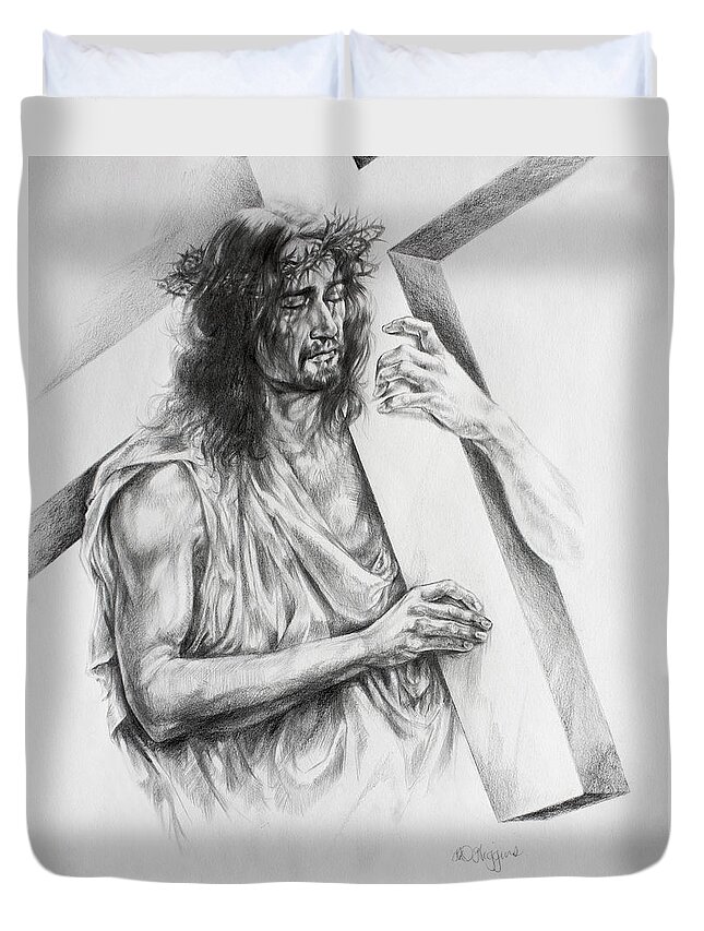 Stations Of The Cross Duvet Cover featuring the drawing Via Dolorosa by Derrick Higgins