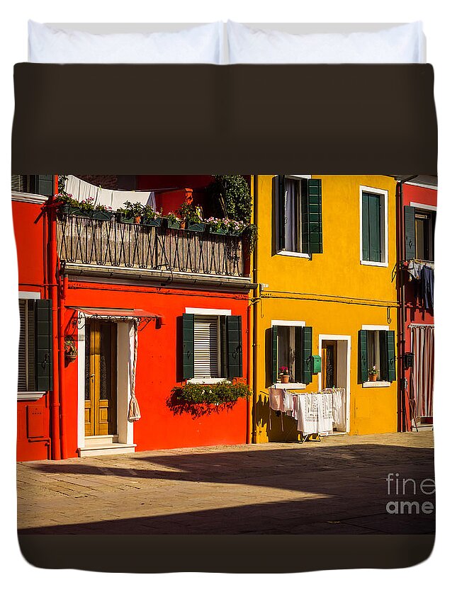 Vibrant Burano Duvet Cover featuring the photograph Vibrant Burano by Prints of Italy
