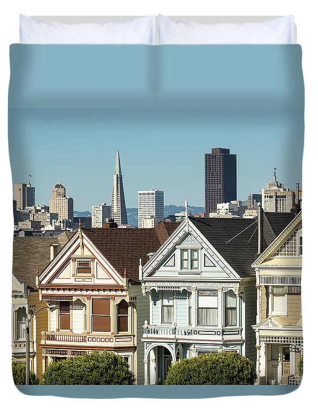 San Francisco Duvet Cover featuring the photograph Victorian Style Homes In San Francisco by Jeffrey Davis