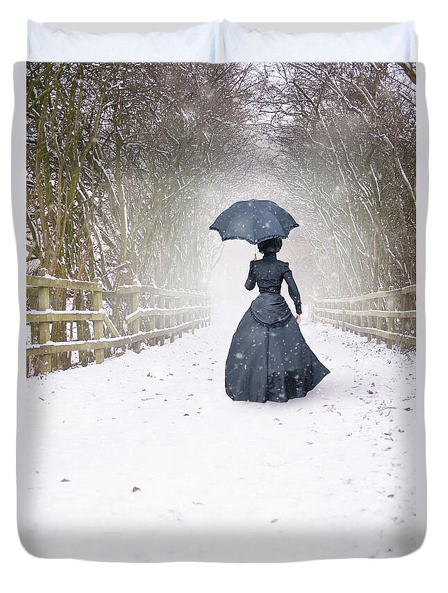 Victorian Woman Alone In Snow Duvet Cover For Sale By Lee Avison