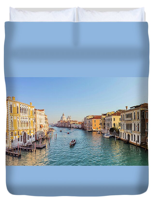 Panoramic Duvet Cover featuring the photograph View From Accademia Bridge On Grand by Dietermeyrl