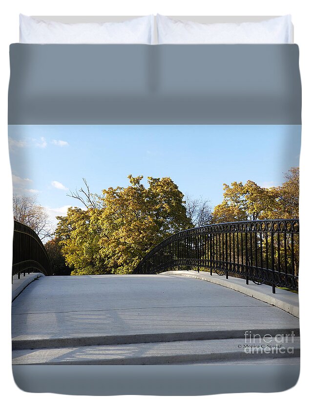 Footbridges Duvet Cover featuring the photograph View of Fall Trees from Footbridge - M Landscapes Fall Collection No. LF21 by Monica C Stovall