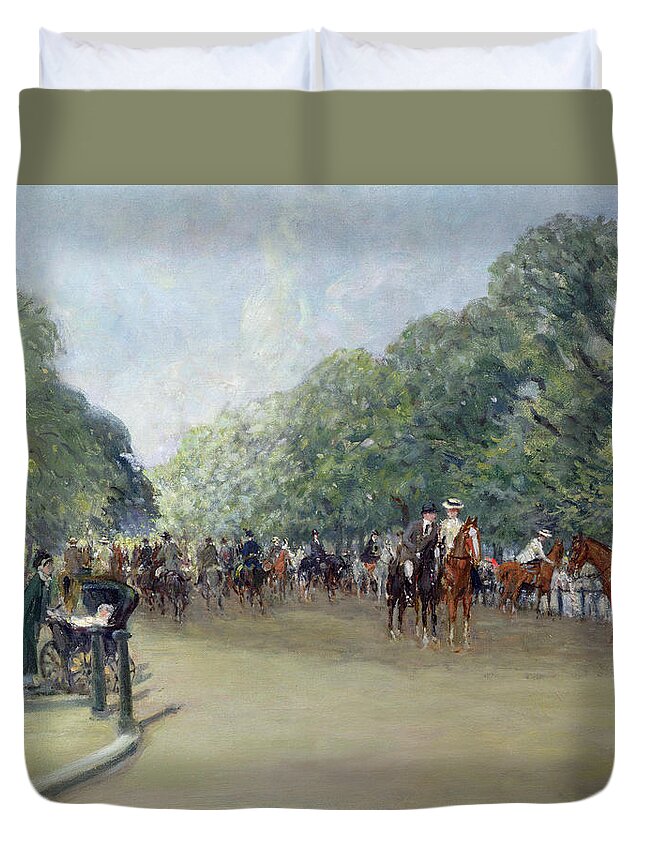 C19th Duvet Cover featuring the painting View of Hyde Park with Figures on Rotten Row by Albert Jnr Ludovici