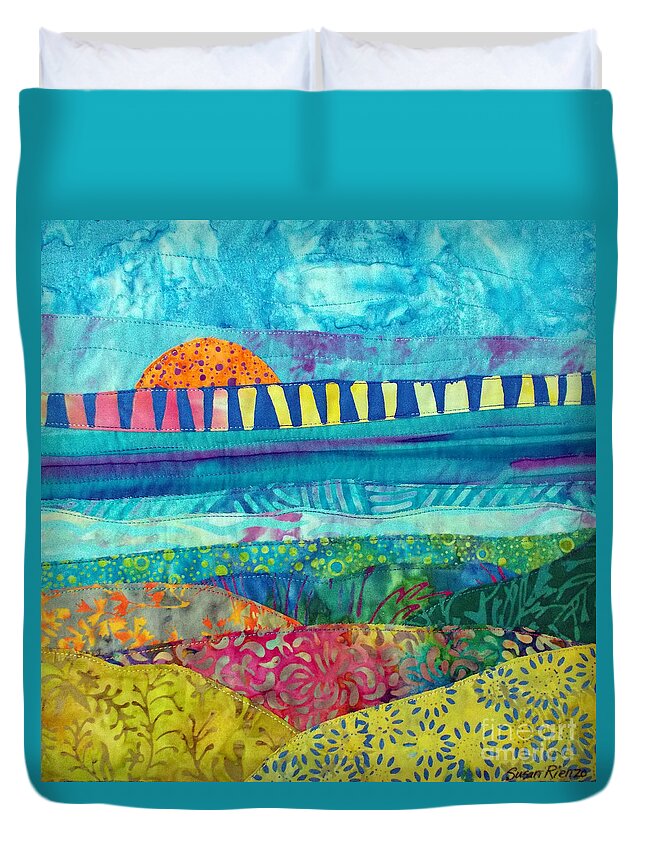 Sunrise Duvet Cover featuring the painting View of the Bridge by Susan Rienzo