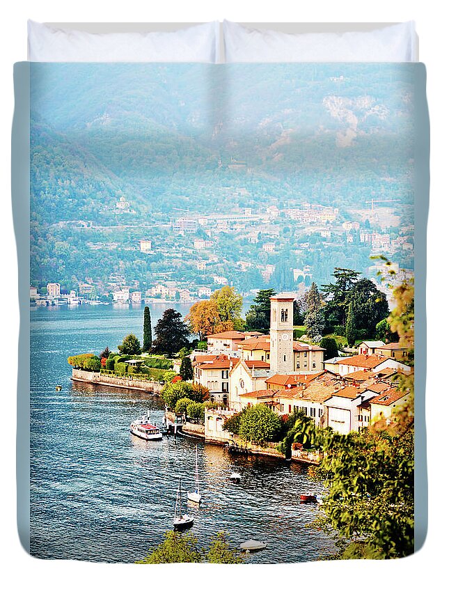 Scenics Duvet Cover featuring the photograph View On Torno Village, Lake Como, Italy by Anouchka