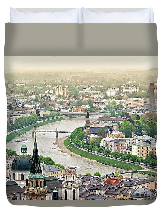 Tranquility Duvet Cover featuring the photograph View Over Salzburg, Austria by Stefan Cioata