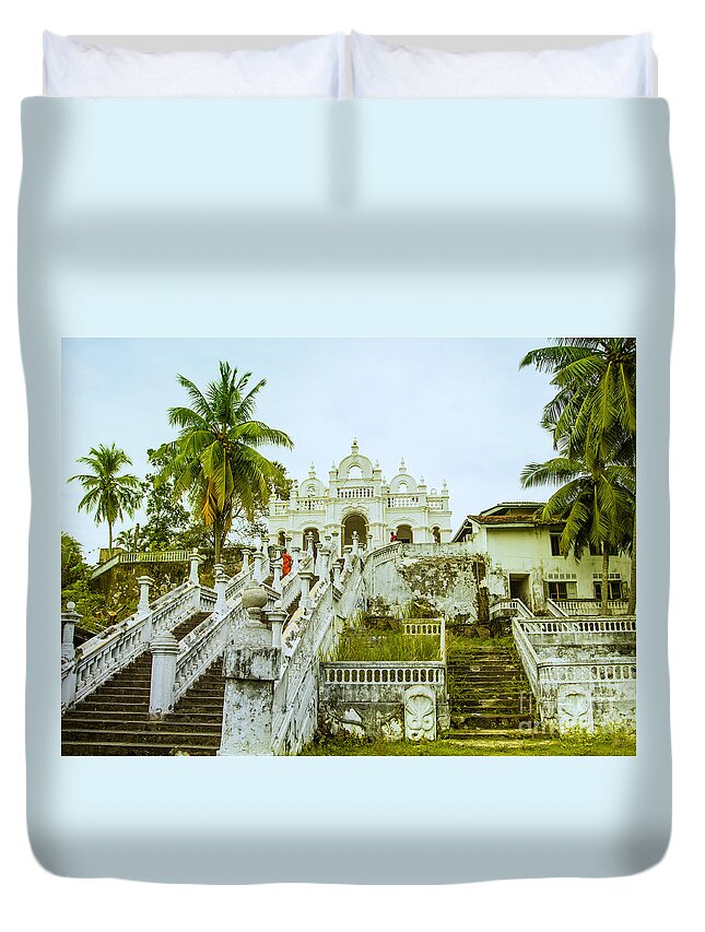 Temple Duvet Cover featuring the photograph view to the Dodanduwa Temple by Gina Koch